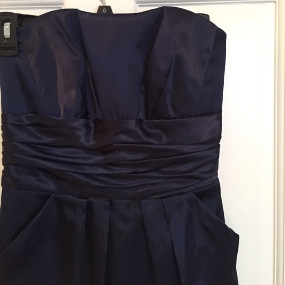 David's Bridal Navy Short Ruched Bridesmaid Dress - Picture 2 of 4